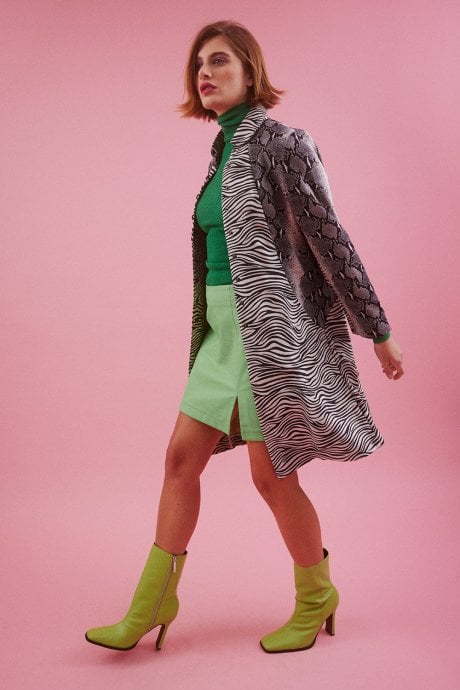 JAYLEY Zebra Print Faux Suede Snake Print Trench Jacket