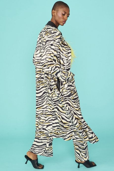 JAYLEY Zebra Print Faux Suede Trench Coat