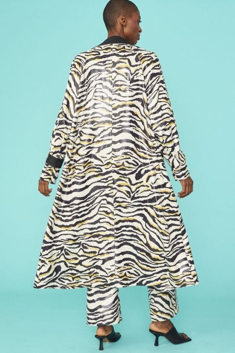 JAYLEY Zebra Print Faux Suede Trench Coat