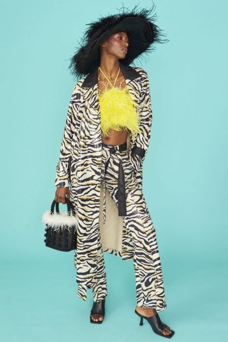JAYLEY Zebra Print Faux Suede Trench Coat