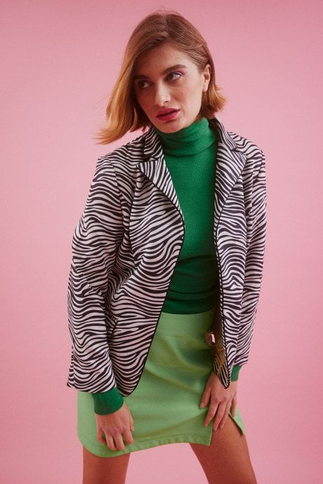 JAYLEY Zebra Print Faux Suede Zebra Print Jacket