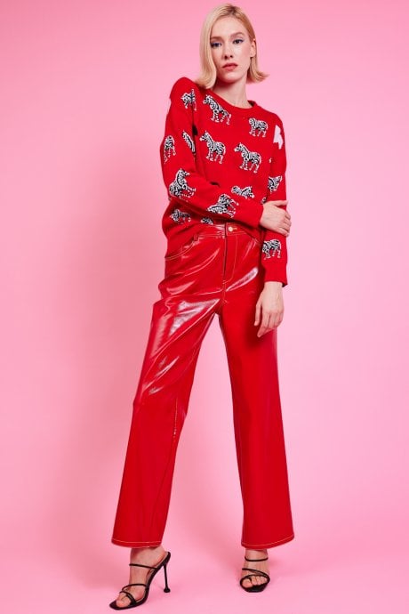 JAYLEY Zebra Print Jumper In Red