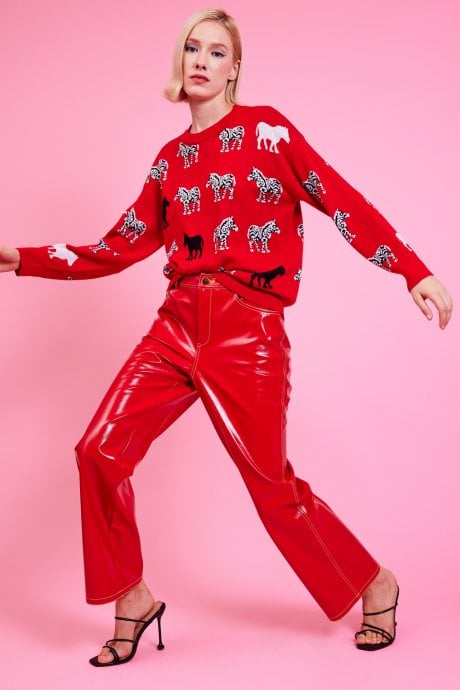 JAYLEY Zebra Print Jumper in Red
