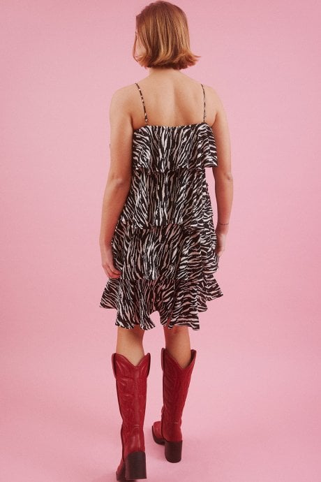 JAYLEY Zebra Print Tiered Rara Dress
