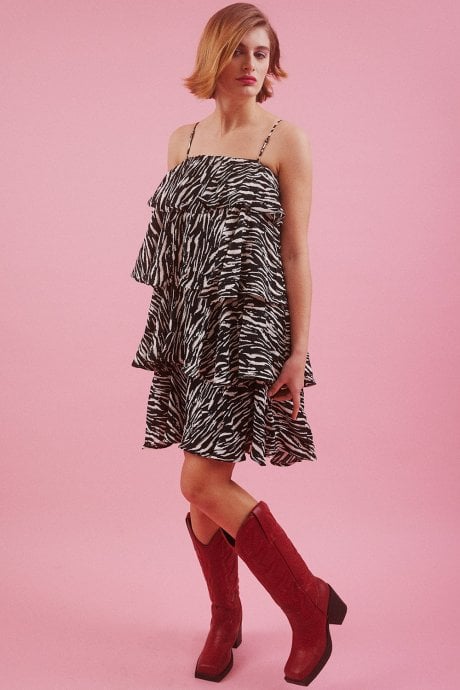 JAYLEY Zebra Print Tiered Rara Dress