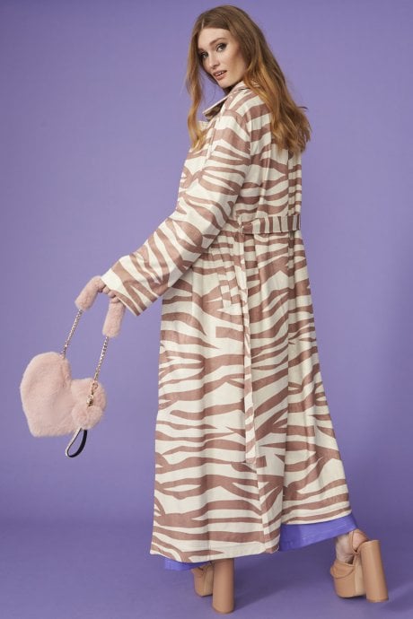 JAYLEY Zebra Trench Coat In Mocha And Cream