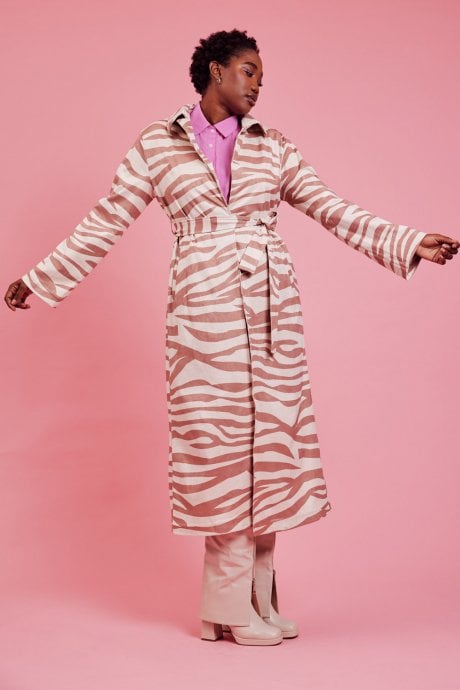 JAYLEY Zebra Trench Coat In Mocha And Cream