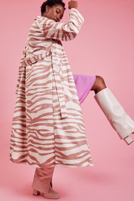 JAYLEY Zebra Trench Coat In Mocha And Cream