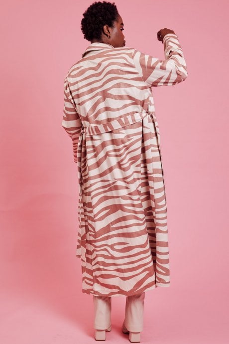 JAYLEY Zebra Trench Coat In Mocha And Cream