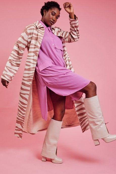 JAYLEY Zebra Trench Coat in Mocha and Cream