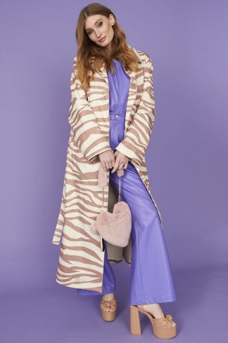 JAYLEY Zebra Trench Coat in Mocha and Cream