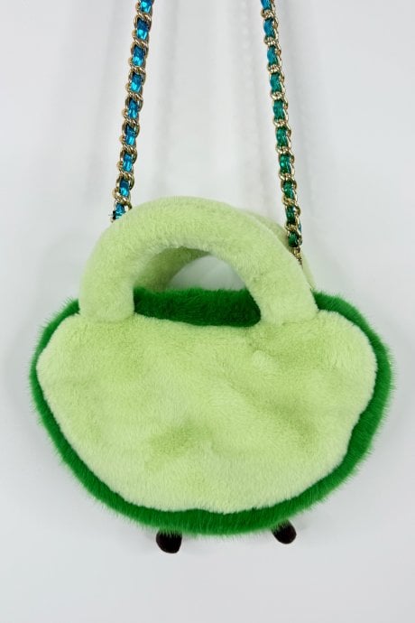 Lime And Green Handmade Water Melon Bamboo Fur Bag
