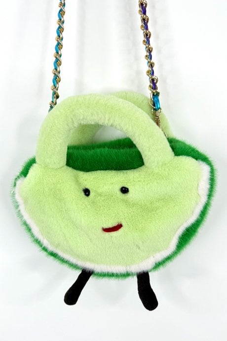 Lime and Green Handmade Water Melon Bamboo Fur Bag