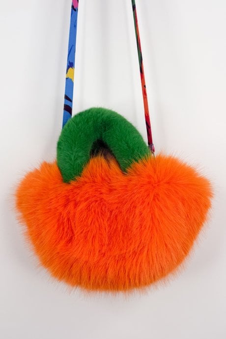Orange and Green Bamboo Faux Fur Bag