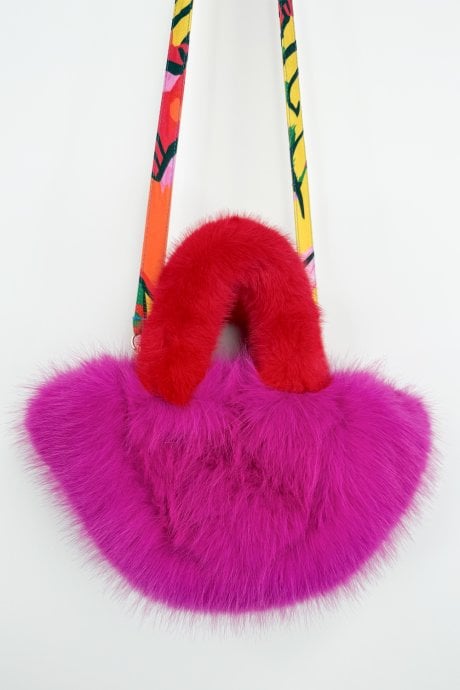 Pink and Red Bamboo Faux Fur Bag