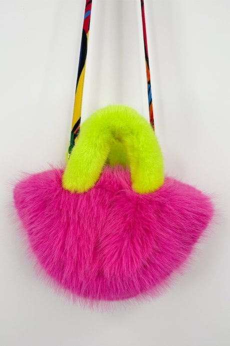 Pink and Yellow Bamboo Faux Fur Bag