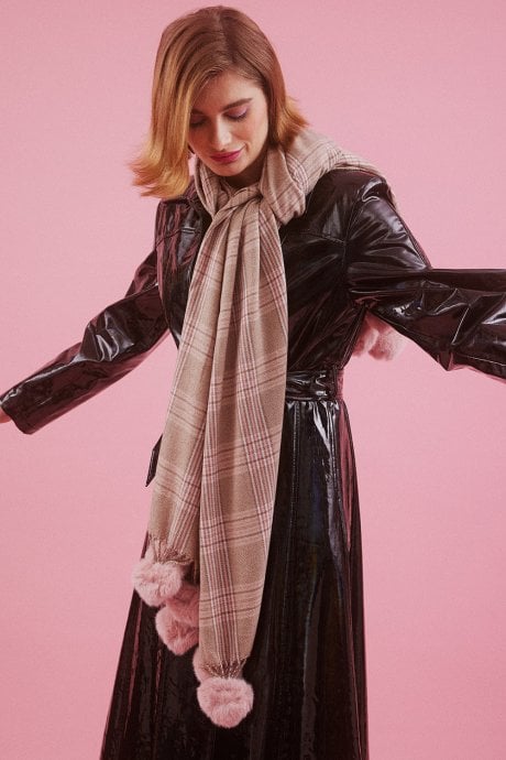 Pink Cashmere Wrap With Pom Pom