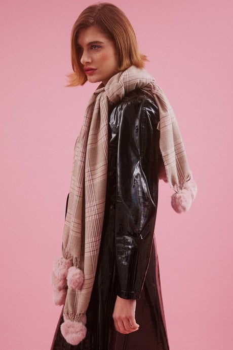 Pink Cashmere Wrap With Pom Pom