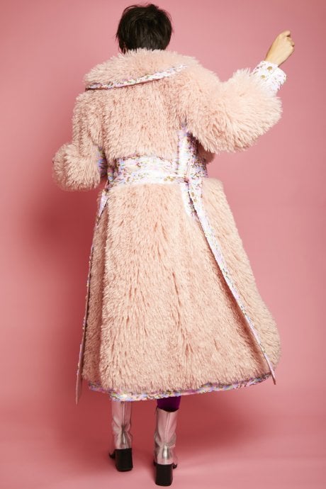 Pink Knitted Bamboo And Eco Leather Shearling Coat