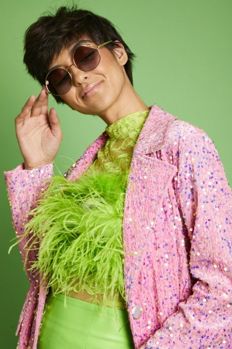 Pink Sequin Velvet Trench Coat