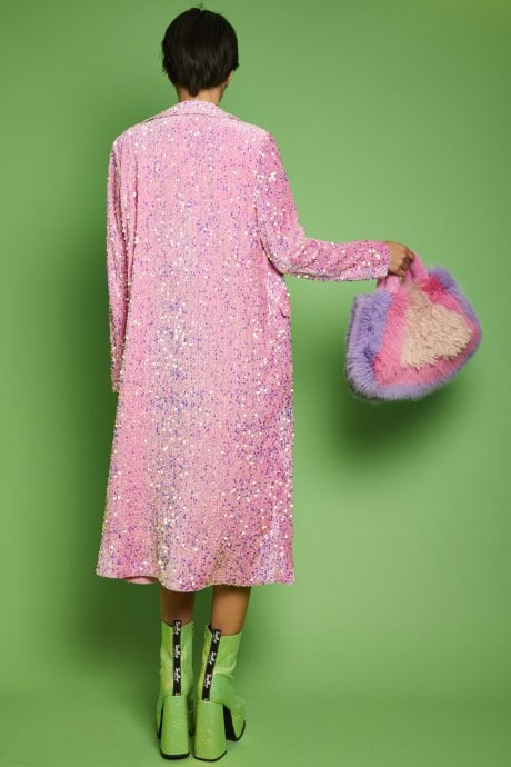 Pink Sequin Velvet Trench Coat
