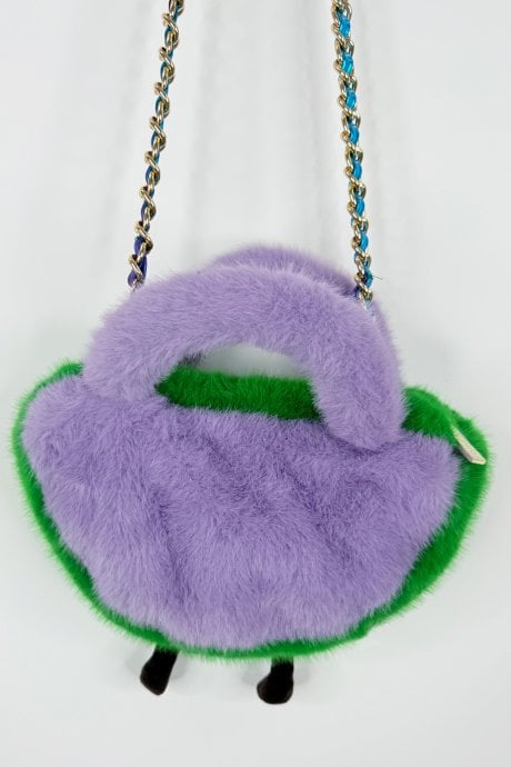 Purple And Green Handmade Water Melon Bamboo Fur Bag