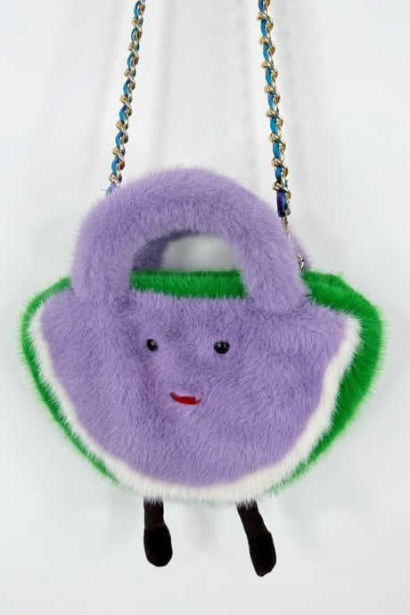 Purple and Green Handmade Water Melon Bamboo Fur Bag