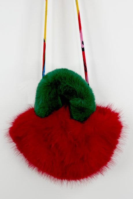 Red and Green Bamboo Faux Fur Bag