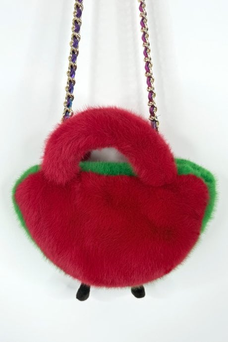 Red And Green Handmade Water Melon Bamboo Fur Bag