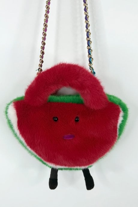 Red and Green Handmade Water Melon Bamboo Fur Bag