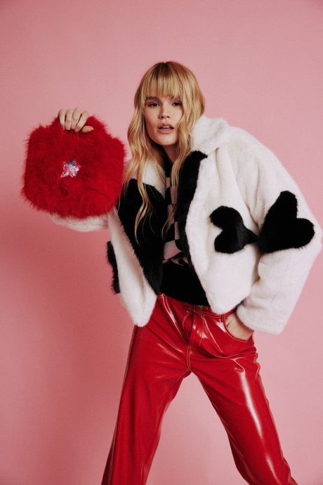 Red Faux Fur Sequin Star Bag