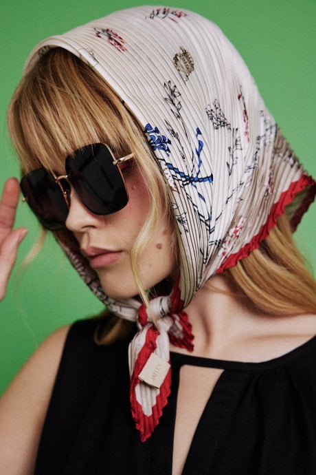 Silk Blend Pleated Scarf