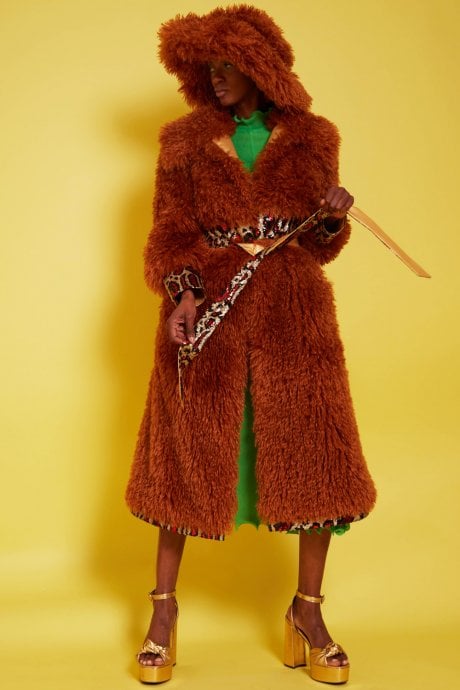Tan Knitted Bamboo And Mongolian Coat