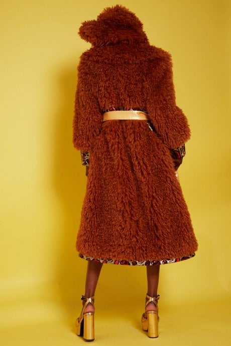 Tan Knitted Bamboo And Mongolian Coat