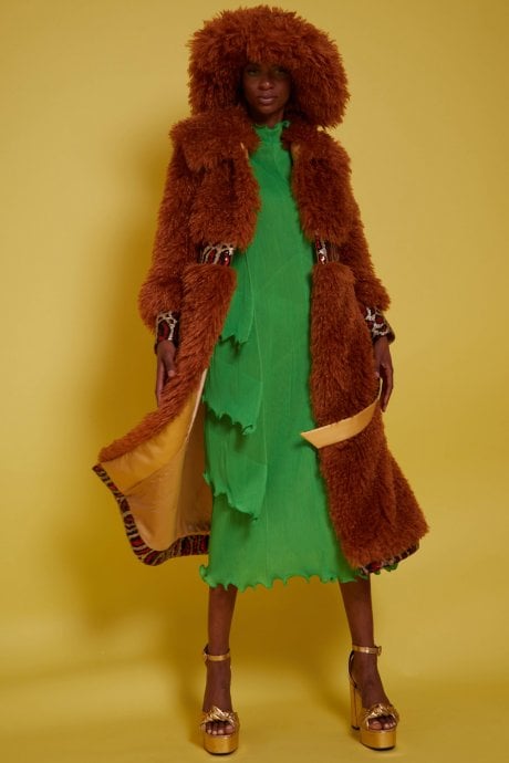 Tan Knitted Bamboo and Mongolian Coat