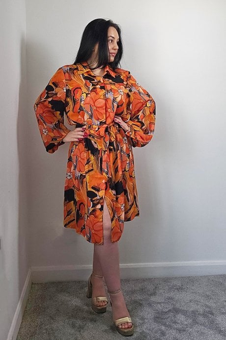 The Lauren Orange Floral Shirt Dress
