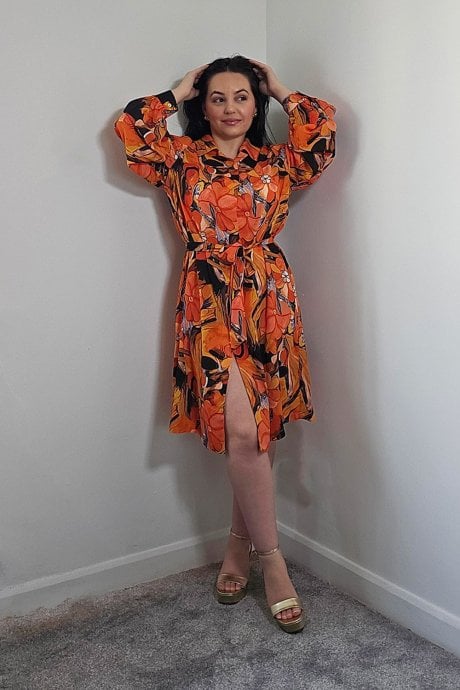 The Lauren Orange Floral Shirt Dress