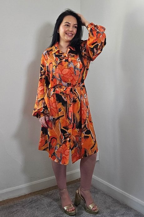The Lauren Orange Floral Shirt Dress