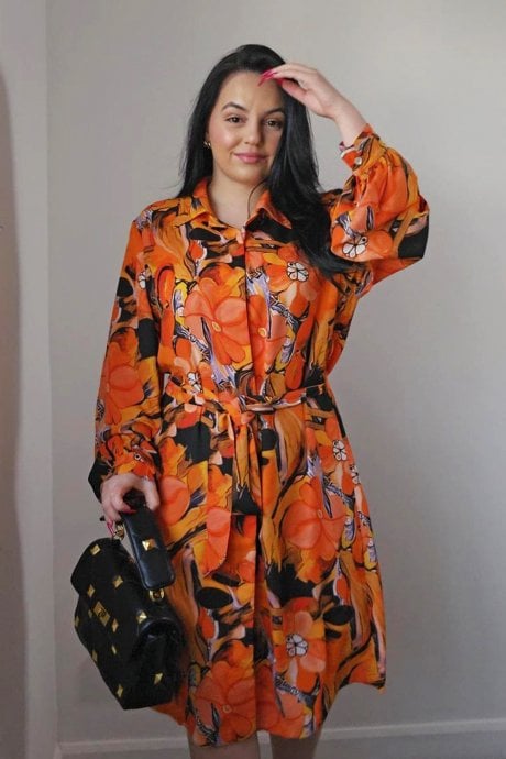 The Lauren Orange Floral Shirt Dress