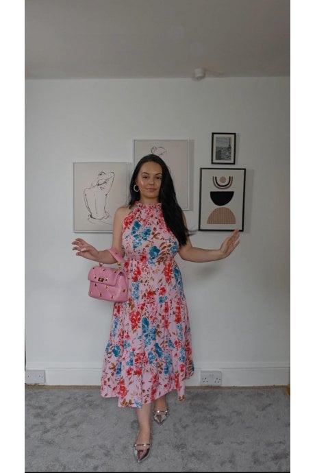 The Pink Silk Blend Floral Lauren Dress