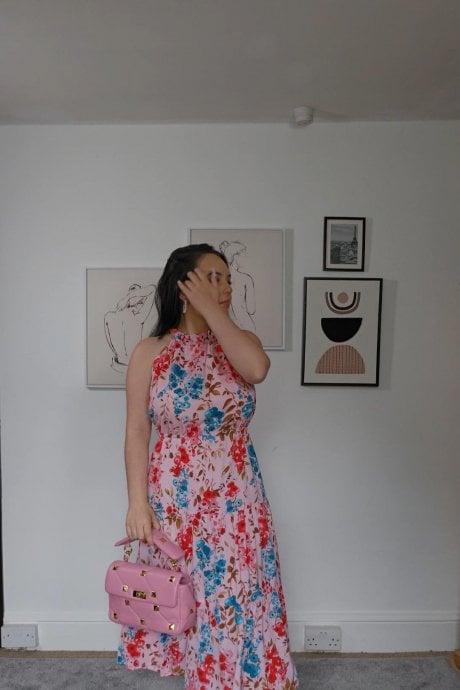 The Pink Silk Blend Floral Lauren Dress
