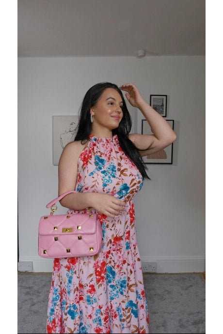 The Pink Silk Blend Floral Lauren Dress