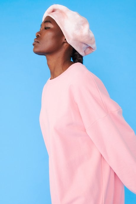 Tie-Dye Beret in Pink and White