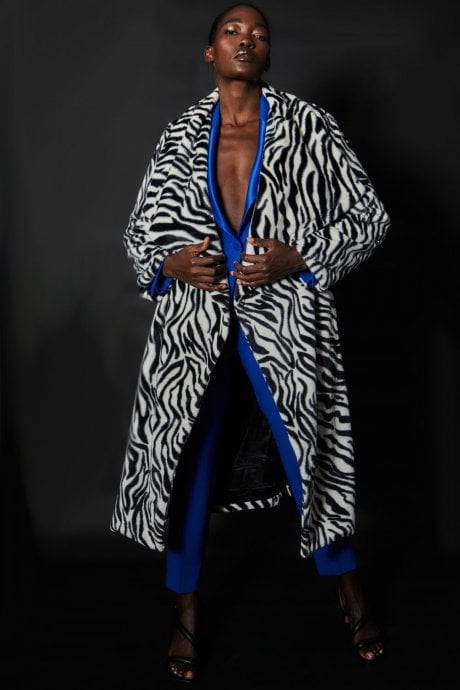 Zebra Print Faux Fur Maxi Coat