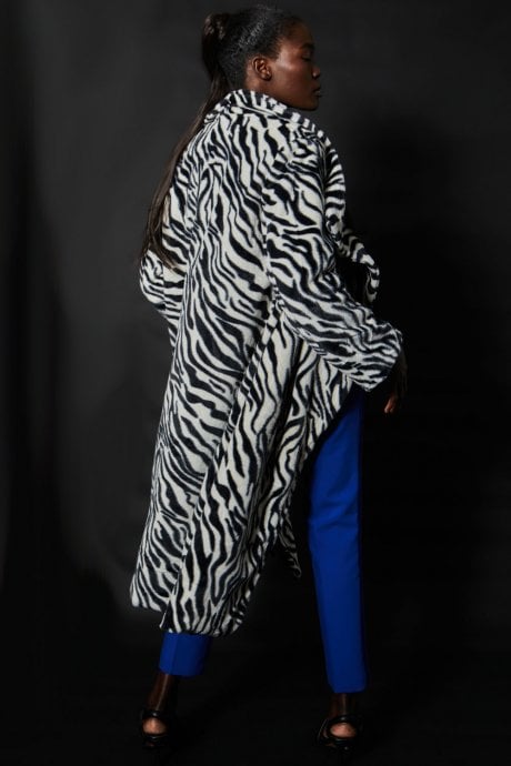 Zebra Print Faux Fur Maxi Coat