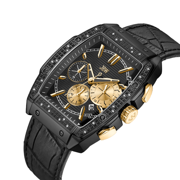 Jbw Echelon J6379a Two Tone Gold Black Leather Diamond Watch