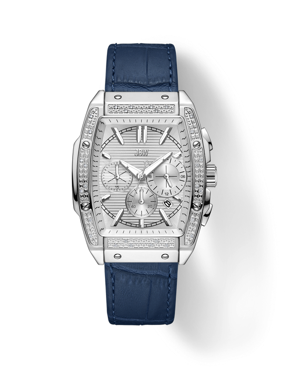 jbw echelon j6379c stainless steel navy leather diamond watch