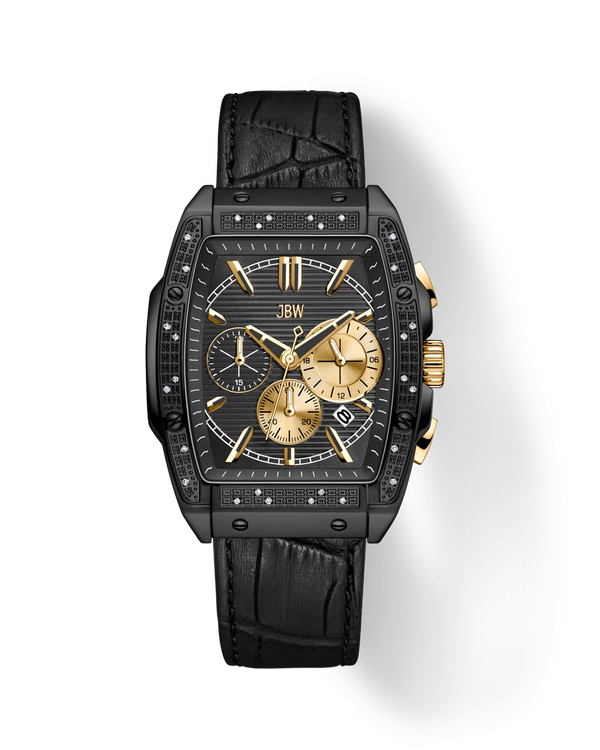 jbw echelon j6379a two tone gold black leather diamond watch