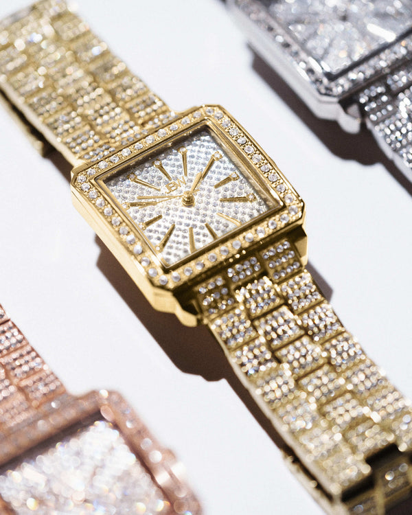 Jbw Cristal Square J6386a Womens Gold Diamon Watch