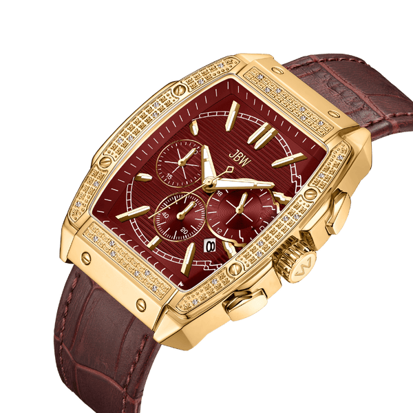 Jbw Echelon J6379b Gold Red Leather Diamond Watch